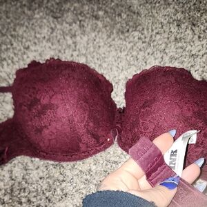 PINK Victoria's Secret Lace Push-Up Bra - Deep Burgundy